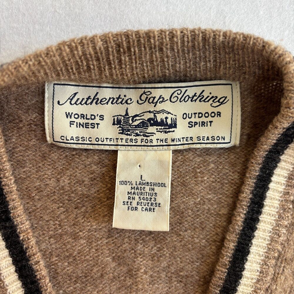 Gap VTG Lambswool Sweater Vest Mens L Camel Tan Button-Down Preppy Academia 90s - Picture 3 of 5